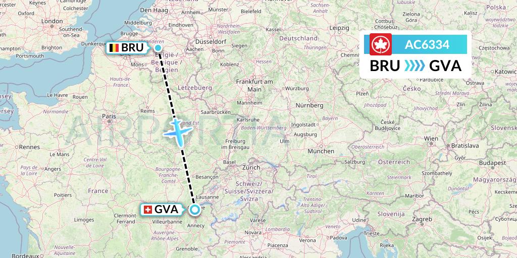 AC6334 Air Canada Flight Map: Brussels to Geneva