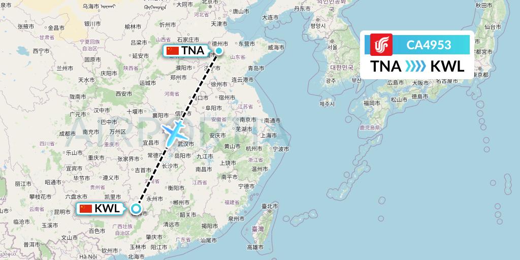 CA4953 Air China Flight Map: Jinan to Guilin