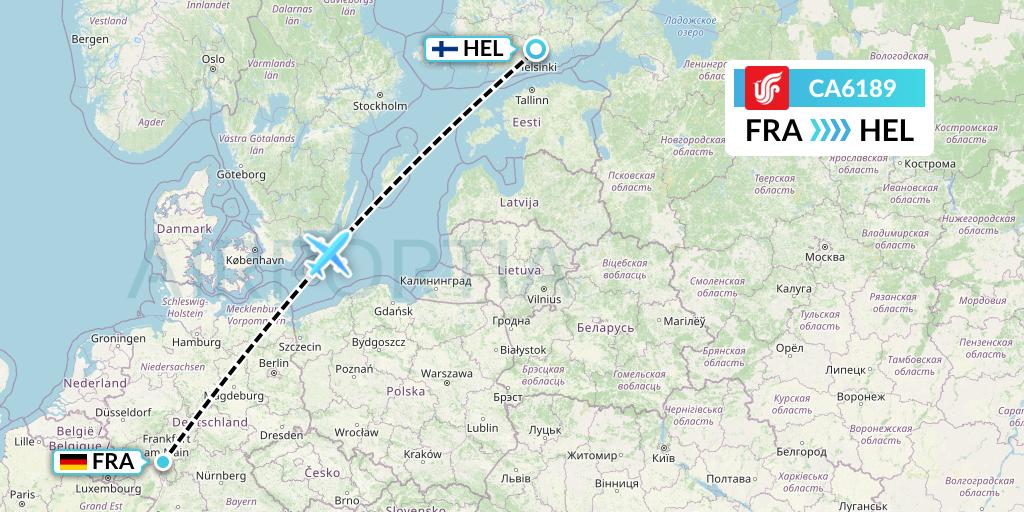 CA6189 Air China Flight Map: Frankfurt to Helsinki