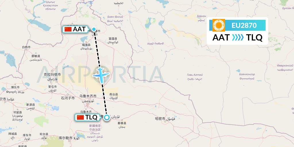 EU2870 Chengdu Airlines Flight Map: Altay to Turpan