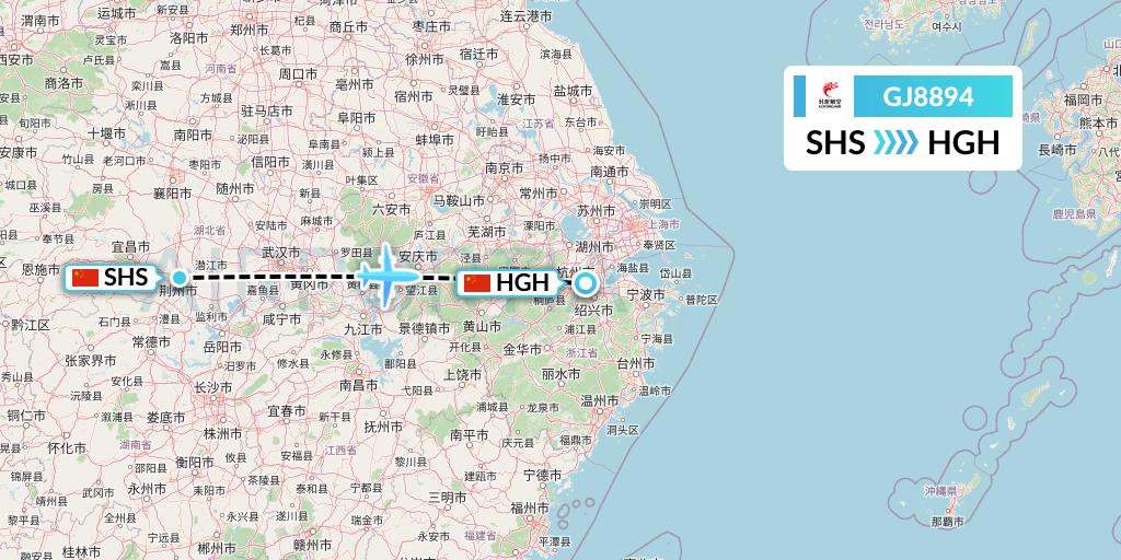 GJ8894 Loong Airlines Flight Map: Shashi to Hangzhou