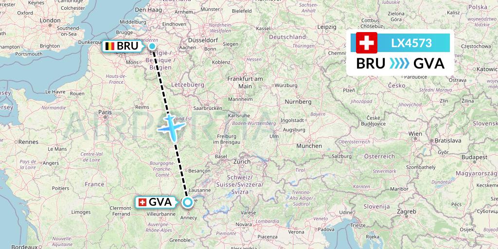 LX4573 Swiss Flight Map: Brussels to Geneva