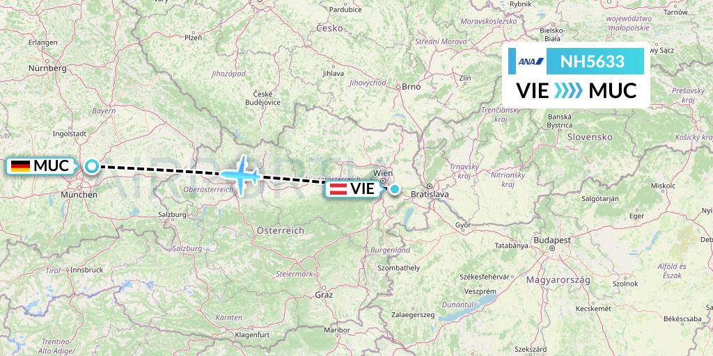 NH5633 All Nippon Airways Flight Map: Vienna to Munich