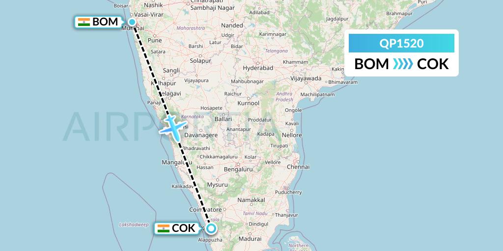 QP1520 Akasa Air Flight Map: Mumbai to Cochin