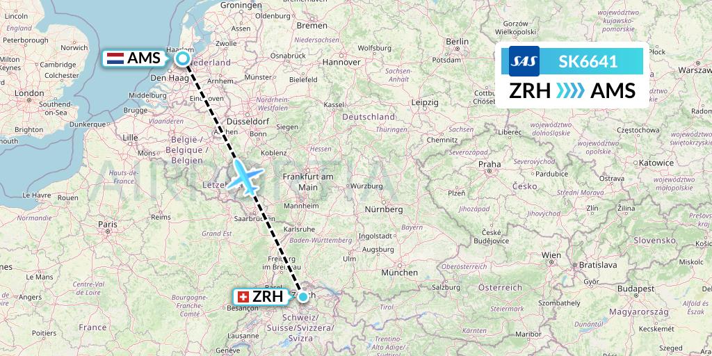 SK6641 SAS Flight Map: Zurich to Amsterdam