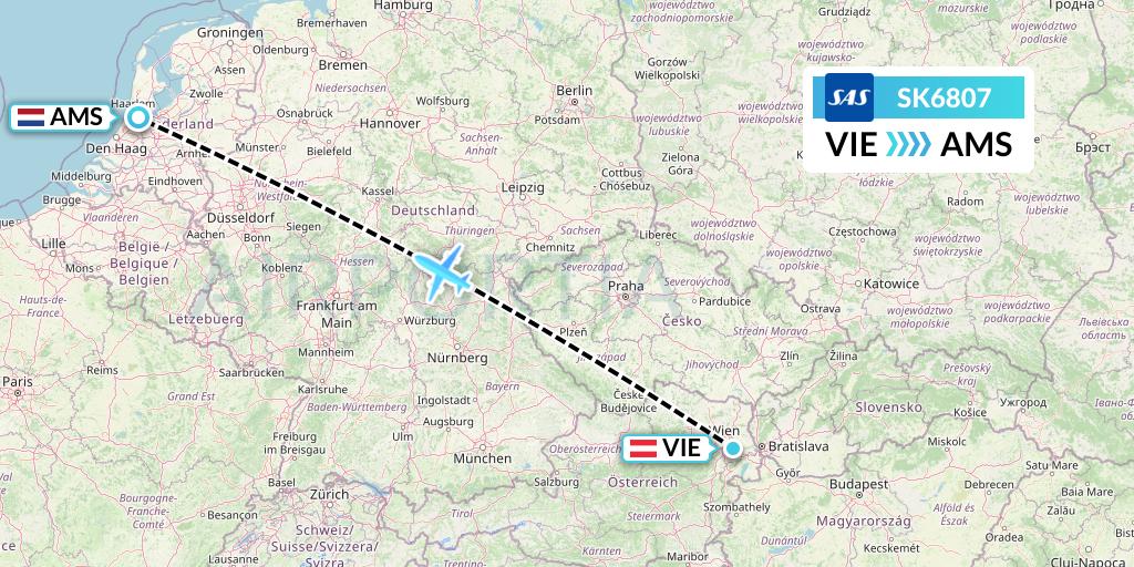 SK6807 SAS Flight Map: Vienna to Amsterdam