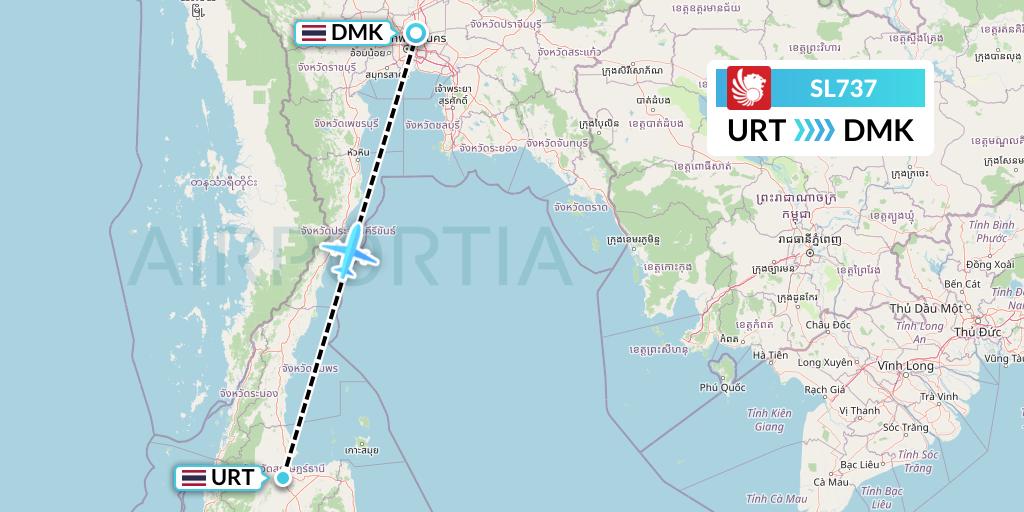 SL737 Thai Lion Air Flight Map: Surat Thani to Bangkok