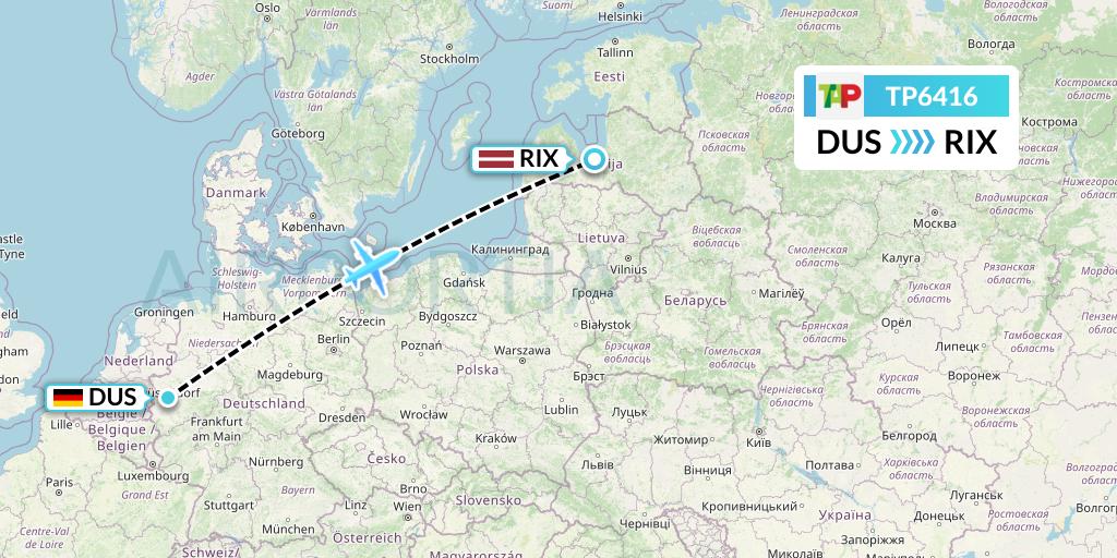 TP6416 TAP Portugal Flight Map: Dusseldorf to Riga