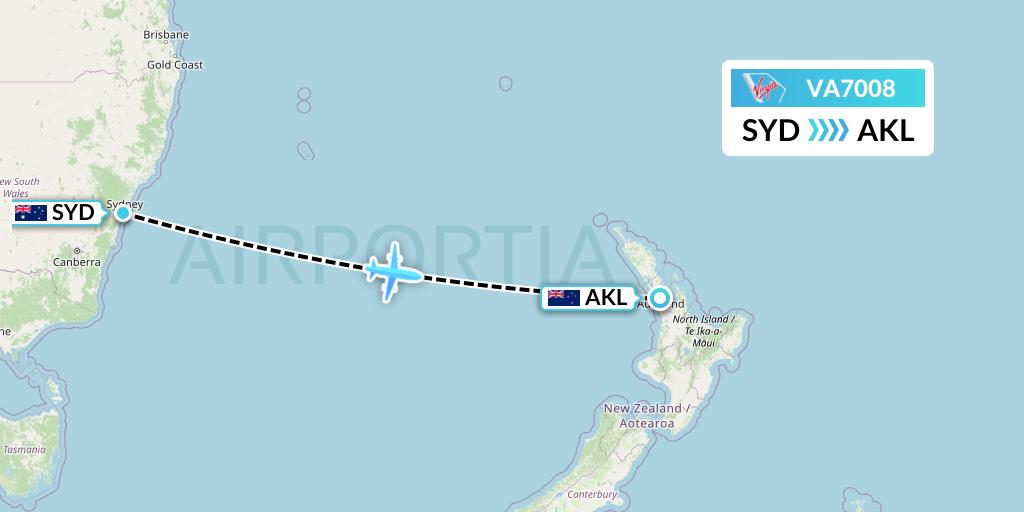 VA7008 Virgin Australia Flight Map: Sydney to Auckland