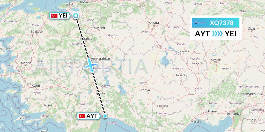 XQ7378 SunExpress Flight Map: Antalya to Bursa