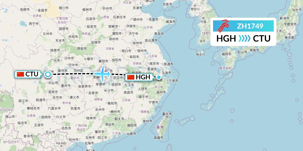 ZH1749 Shenzhen Airlines Flight Map: Hangzhou to Chengdu