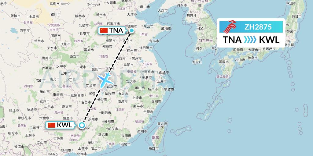 ZH2875 Shenzhen Airlines Flight Map: Jinan to Guilin