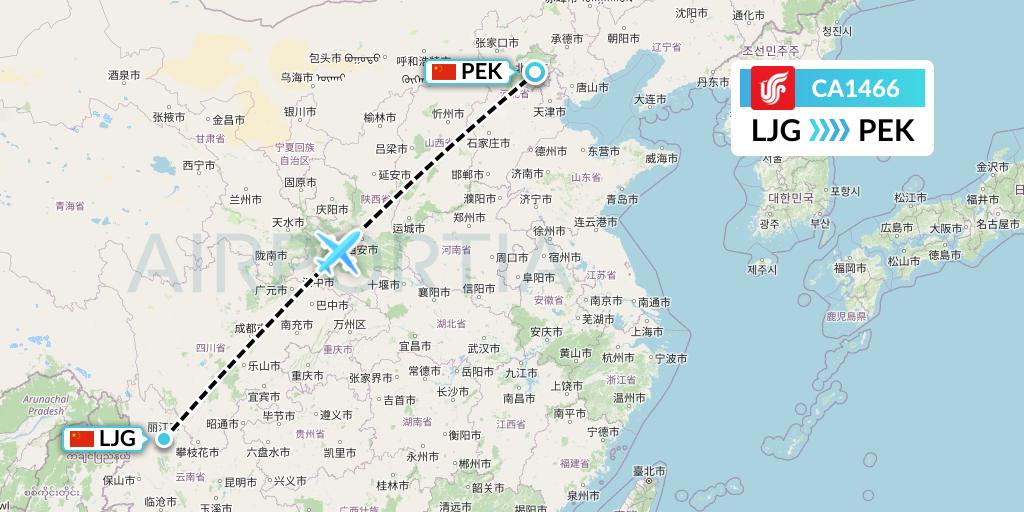 CA1466 Air China Flight Map: Lijiang to Beijing