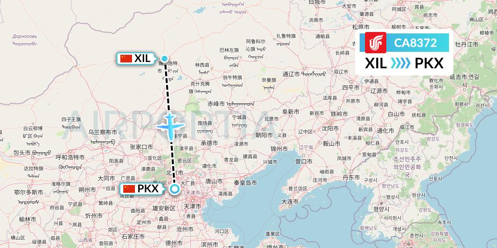 CA8372 Air China Flight Map: Xilinhot to Beijing