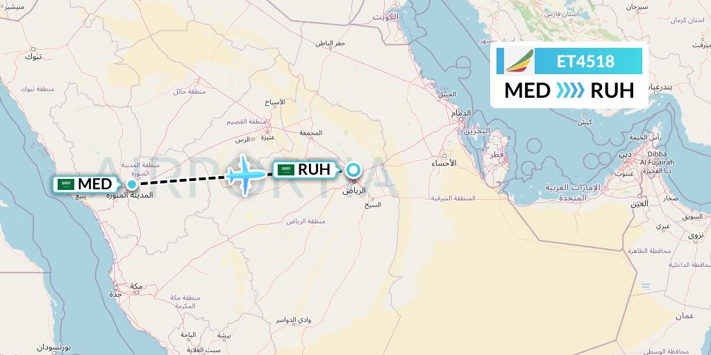 ET4518 Ethiopian Airlines Flight Map: Medina to Riyadh