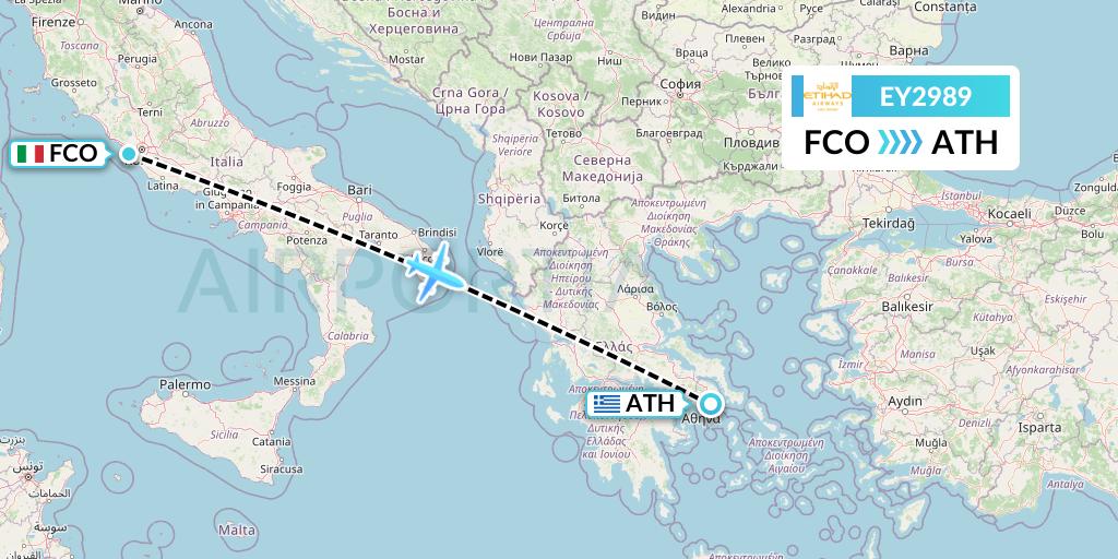 EY2989 Etihad Airways Flight Map: Rome to Athens