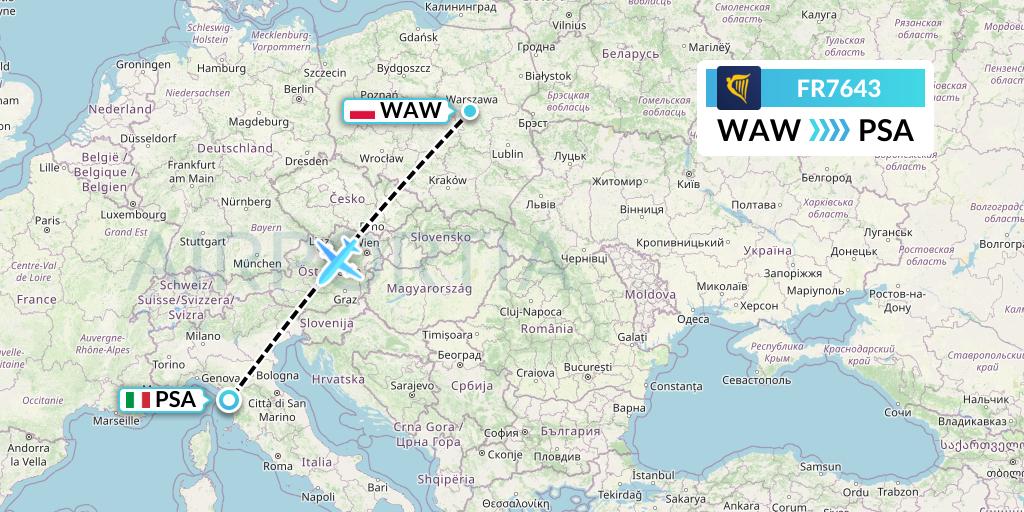 FR7643 Ryanair Flight Map: Warsaw to Pisa