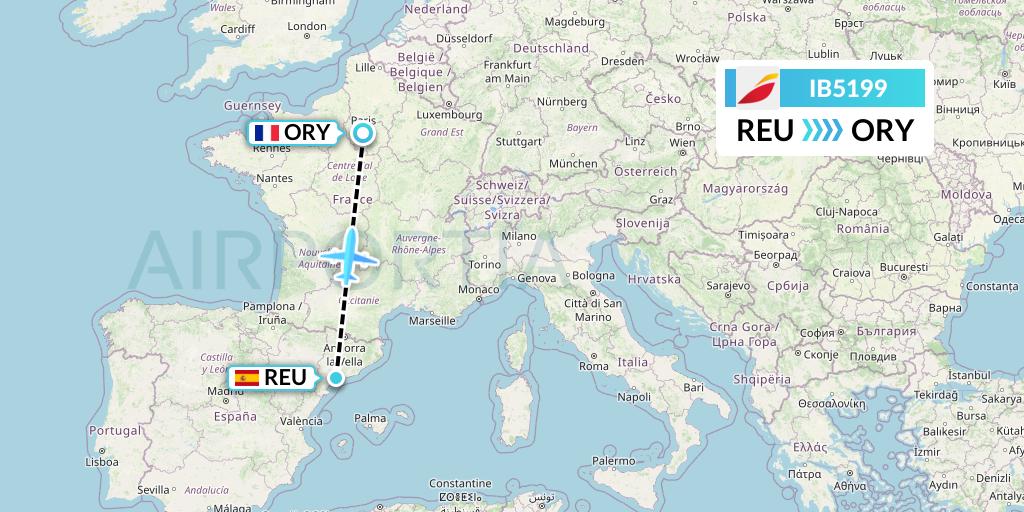 IB5199 Iberia Flight Map: Reus to Paris