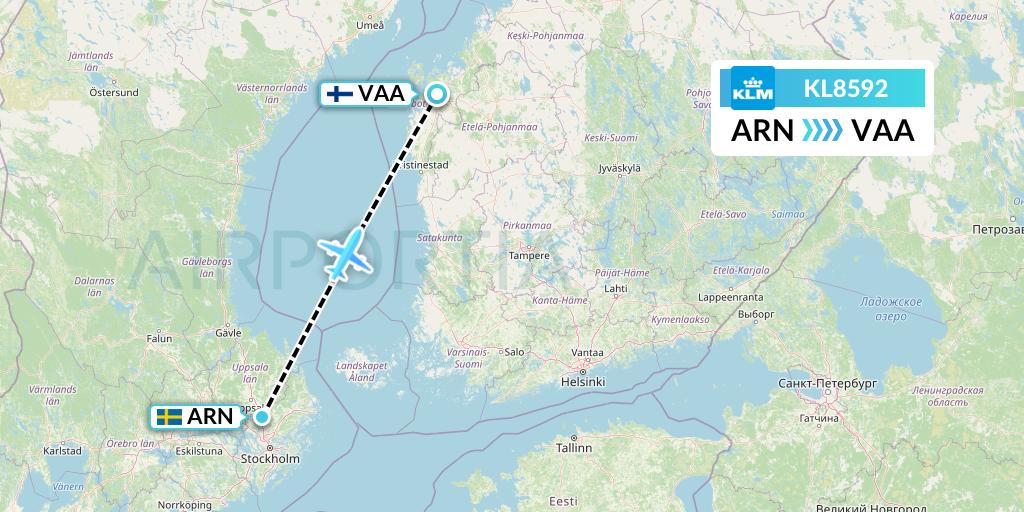KL8592 KLM Flight Map: Stockholm to Vaasa