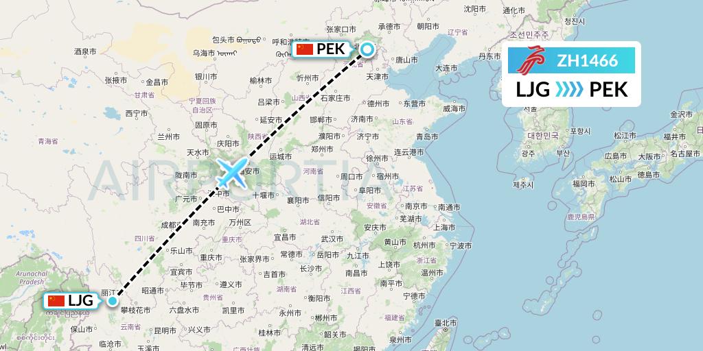 ZH1466 Shenzhen Airlines Flight Map: Lijiang to Beijing