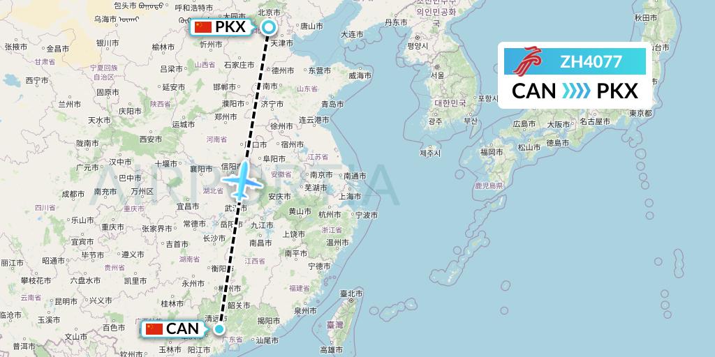 ZH4077 Shenzhen Airlines Flight Map: Guangzhou to Beijing