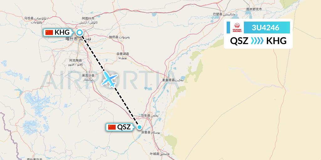 3U4246 Sichuan Airlines Flight Map: Hotan to Kashgar