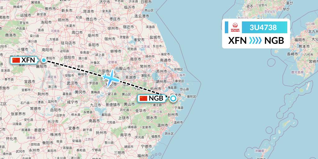 3U4738 Sichuan Airlines Flight Map: Xiangyang to Ningbo