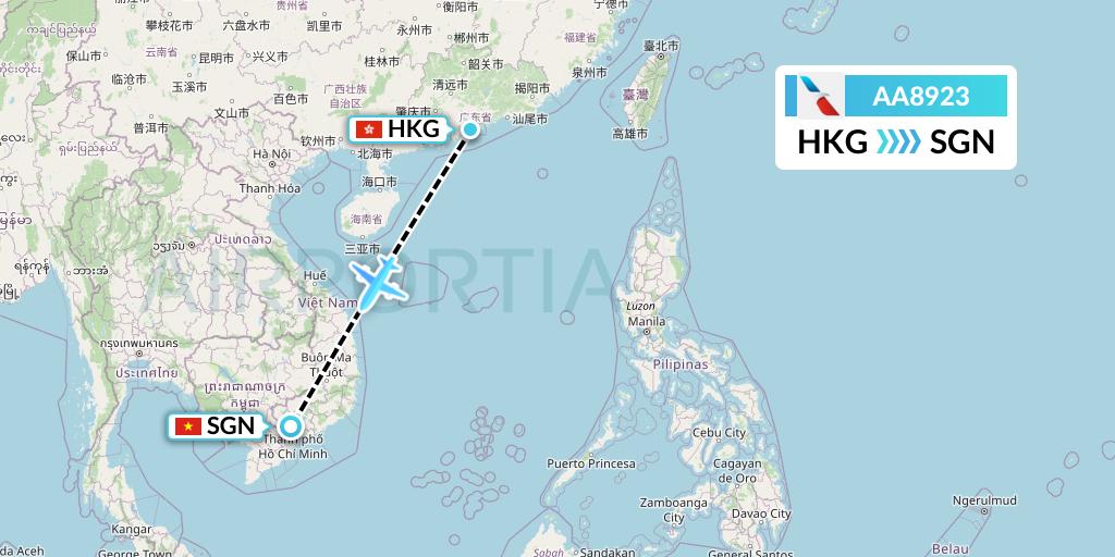 AA8923 American Airlines Flight Map: Hong Kong to Ho Chi Minh City