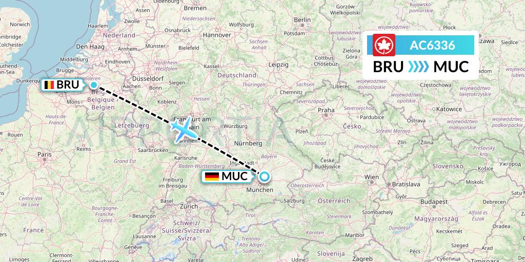 AC6336 Air Canada Flight Map: Brussels to Munich