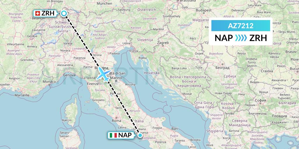 AZ7212 ITA Airways Flight Map: Naples to Zurich