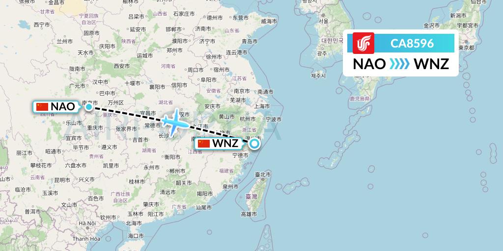 CA8596 Air China Flight Map: Nanchong to Wenzhou
