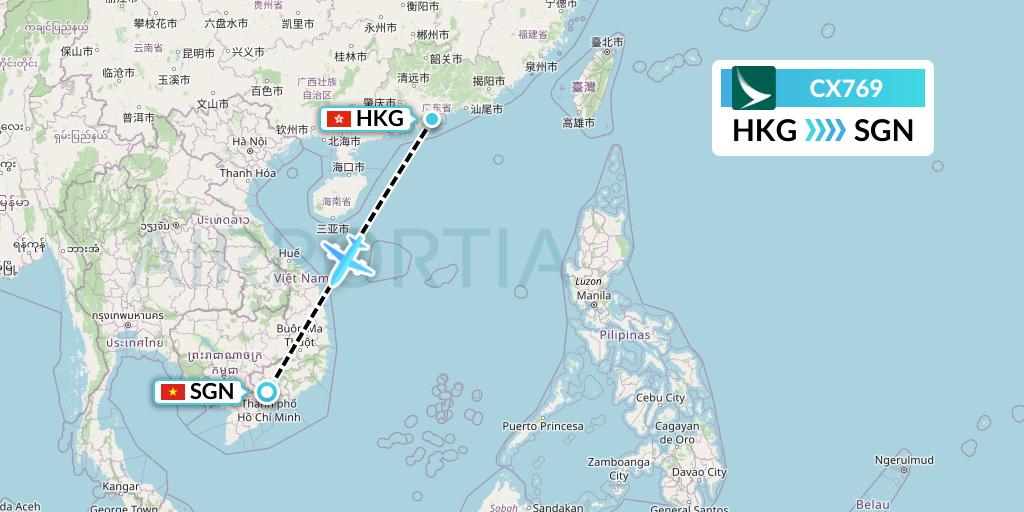 CX769 Cathay Pacific Flight Map: Hong Kong to Ho Chi Minh City