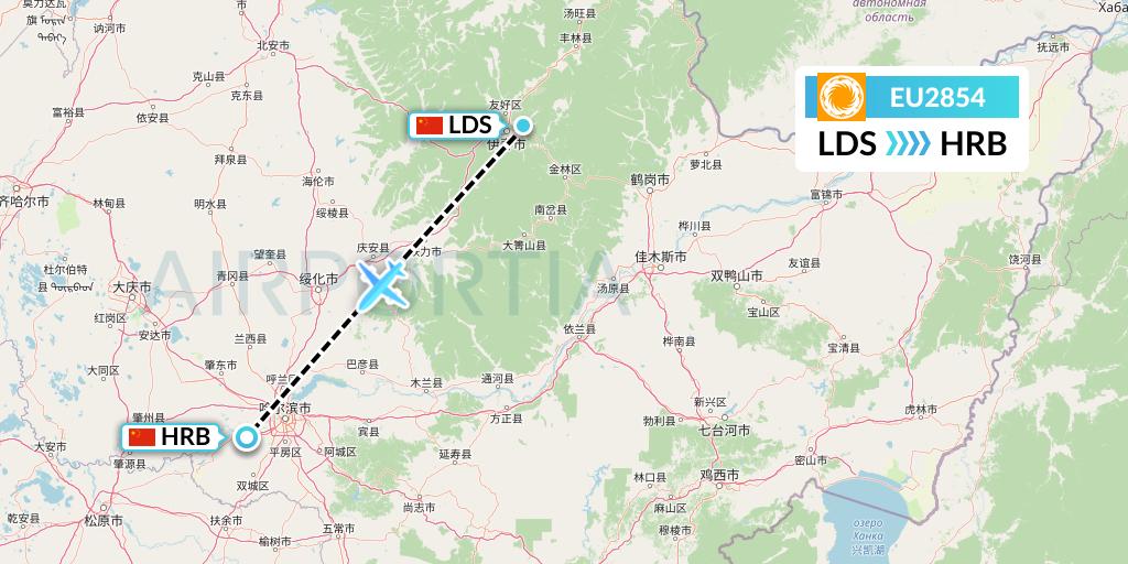EU2854 Chengdu Airlines Flight Map: Yichun to Harbin