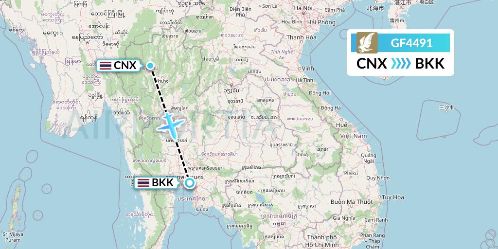 GF4491 Gulf Air Flight Map: Chiang Mai to Bangkok