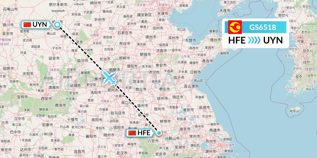 GS6518 Tianjin Airlines Flight Map: Hefei to Yulin