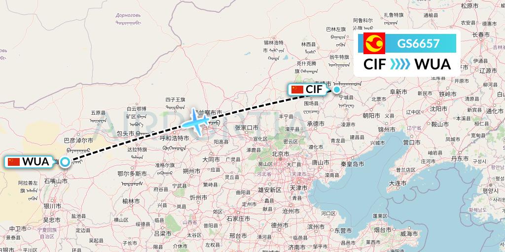 GS6657 Tianjin Airlines Flight Map: Chifeng to Wuhai