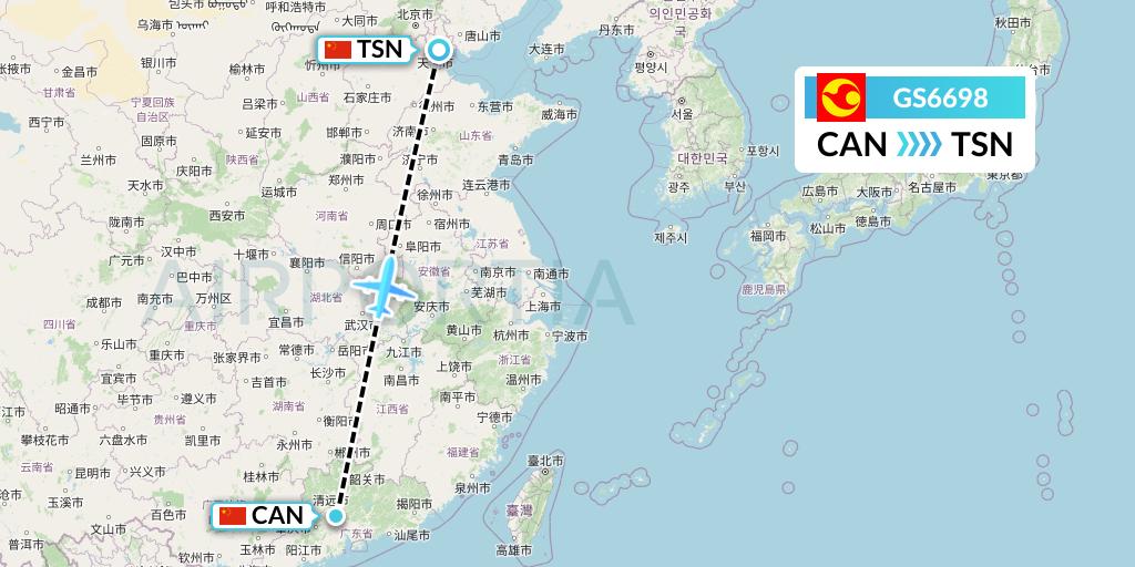 GS6698 Tianjin Airlines Flight Map: Guangzhou to Tianjin