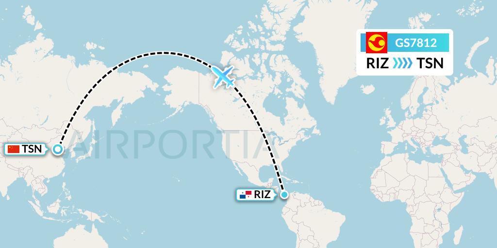GS7812 Tianjin Airlines Flight Map: Rio Alzucar to Tianjin