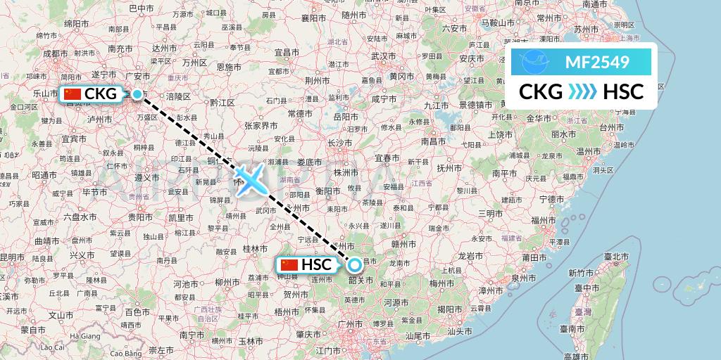 MF2549 Xiamen Airlines Flight Map: Chongqing to Shaoguan