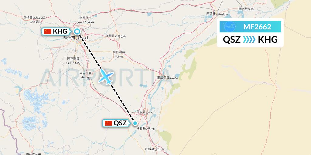 MF2662 Xiamen Airlines Flight Map: Hotan to Kashgar