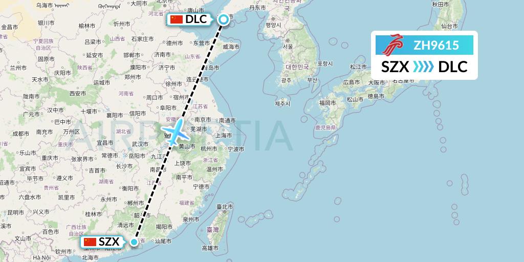 ZH9615 Shenzhen Airlines Flight Map: Shenzhen to Dalian