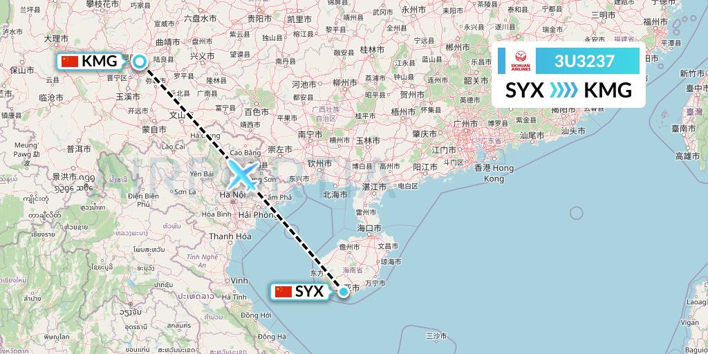 3U3237 Sichuan Airlines Flight Map: Sanya to Kunming