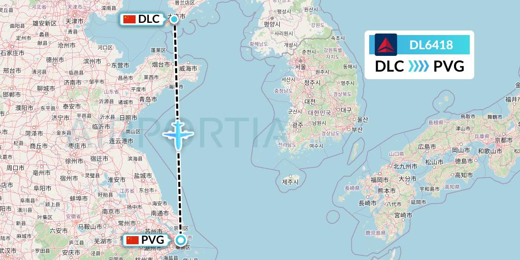 DL6418 Delta Air Lines Flight Map: Dalian to Shanghai