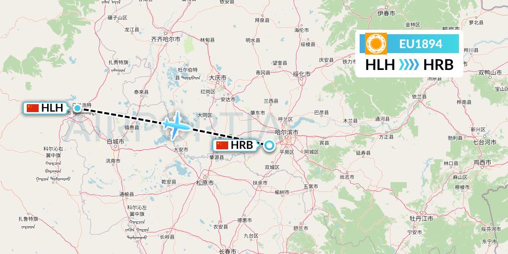 EU1894 Chengdu Airlines Flight Map: Ulanhot to Harbin