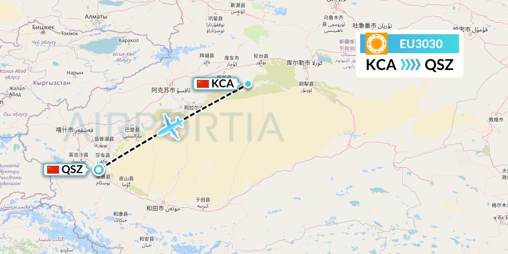 EU3030 Chengdu Airlines Flight Map: Kuqa to Hotan