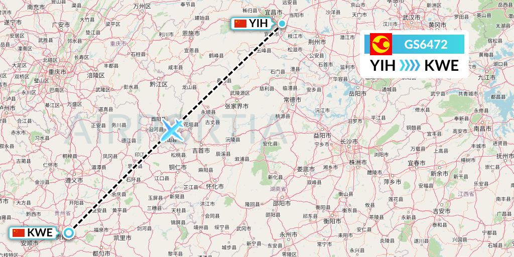 GS6472 Tianjin Airlines Flight Map: Yichang to Guiyang