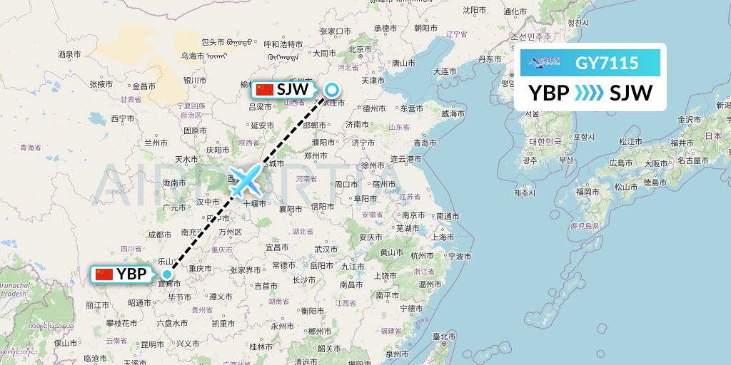 GY7115 Colorful GuiZhou Airlines Flight Map: Yibin to Shijiazhuang