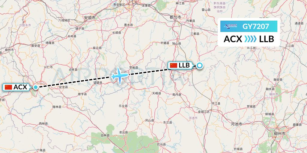 GY7207 Colorful GuiZhou Airlines Flight Map: Xingyi to Libo
