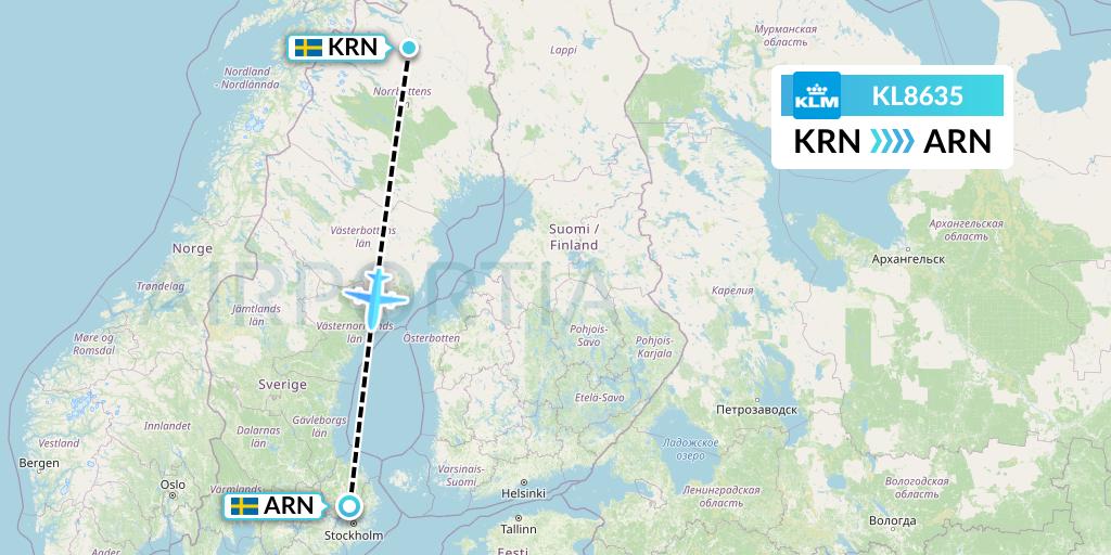 KL8635 KLM Flight Map: Kiruna to Stockholm
