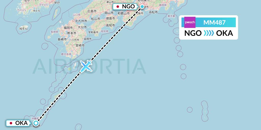 MM487 Peach Aviation Flight Map: Nagoya to Naha